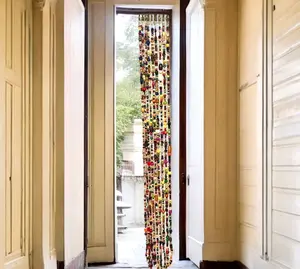 Vintage Wooden Beads Curtain Multicolored Boho Style String Curtain for Home Decor