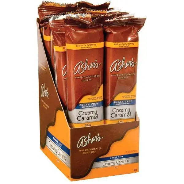 Asher's Sugar Free Chocolate Candy Bars - Caramel: 12-Piece Box Asher's Sugar Free Chocolate Candy Bars - Caramel: 12-Piece Box
