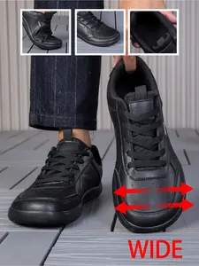2026 New Unisex Wide-wall Casual Shoes, Trainer, Soft Leather, Breathable, Versatile Black Casual Shoes, Suitable for Commuting, Walking, Fitness, Everyday Use, Relaxed Unrestricted Experience for Wide Feet, Zero Pressure Sneakers