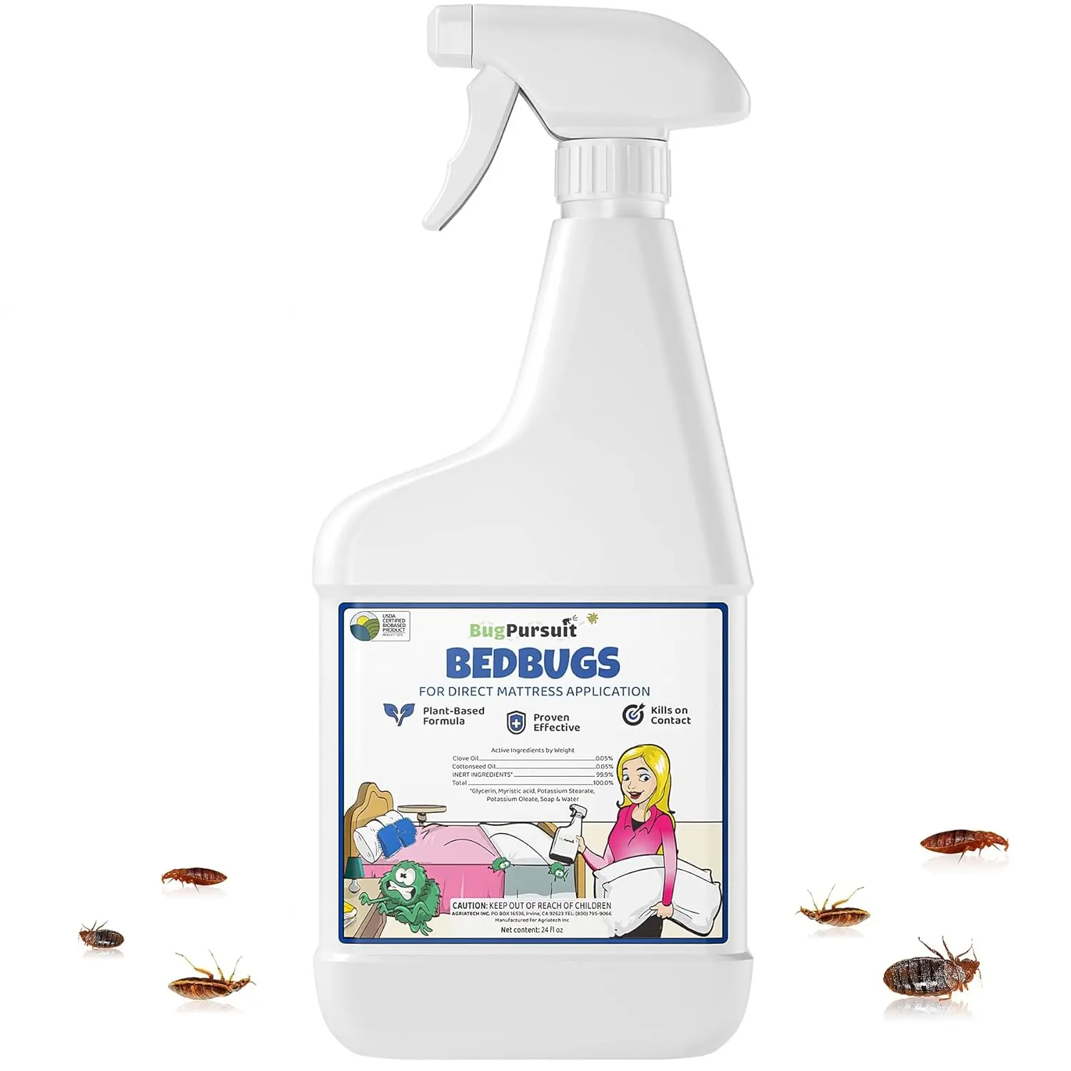 24oz Natural Plant-Based Bed Bug Repellent Spray, USDA Biobased Effective Pet-Safe Treatment, Non-Staining for Furniture, Bedding, Mattress