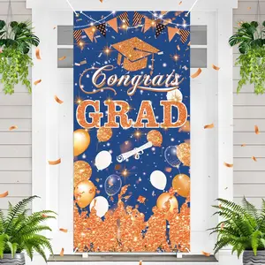 【graduation2026】Orange Blue Graduation Door Decoration Banner 2026, Orange Blue Congrats Grad Door Cover Banner for Class of 2026 High School College Graduation Party Supplies180x90cm