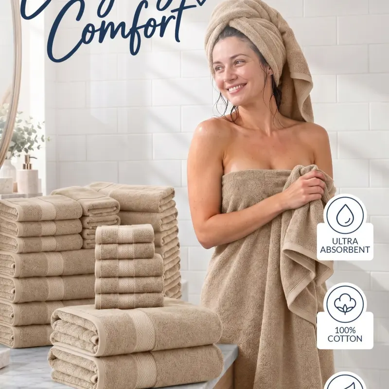 LANE LINEN 24-Piece 35" x 66" Bathroom Towel Set - 100% Ring-Spun Cotton, Double-Stitched, Super Absorbent, Quick-Dry, OEKO-TEX Standard 100 Certified, Contemporary Household Items, Towels for Bathroom, Housewarming Gift