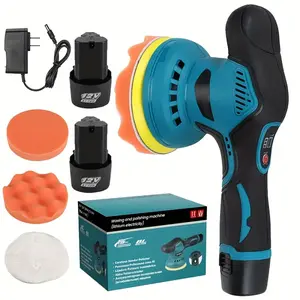 Vehicle polishing and waxing machine, includes 2 rechargeable batteries, dual-direction polishing kit, features 6 speed settings, ideal for car detailing and polishing