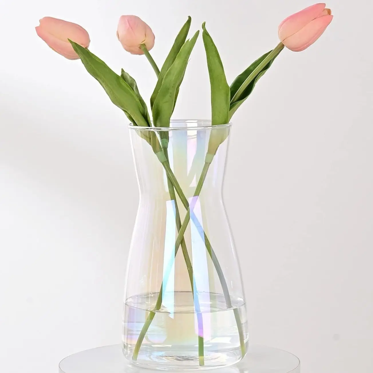 8 Inch Iridescent Glass Vase for Flowers, Modern Table Decor