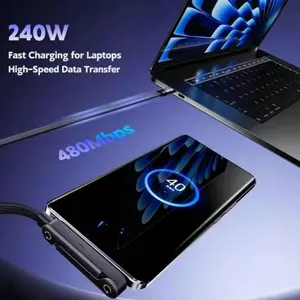 360° Rotating 240w Fast Charging Data Cable, 90° Bend Design with Phone Stand, Compatible with iPhone 17 and Gaming Devices