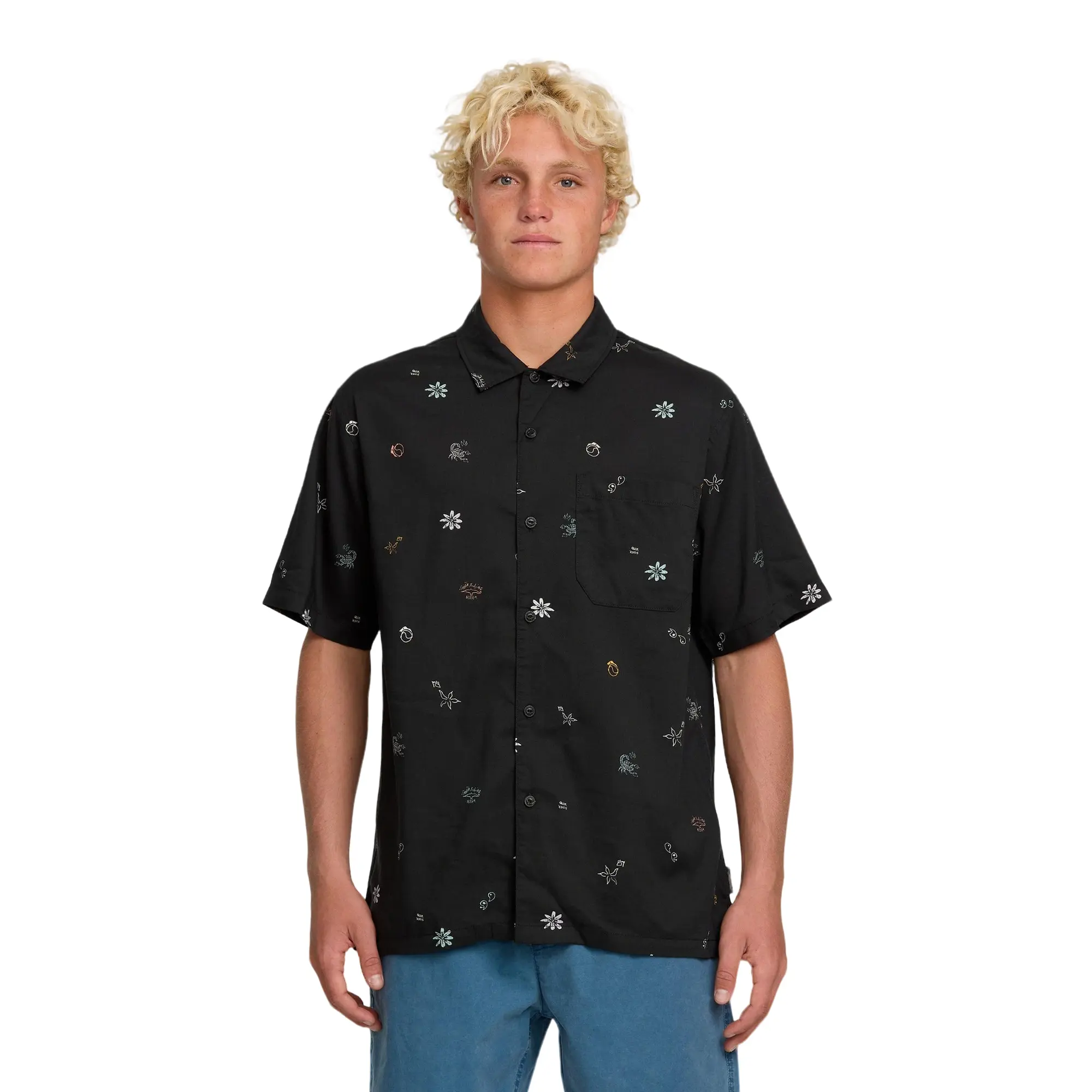 Quiksilver | Beach Club Classic Short Sleeve Shirt | Chest Pocket Regular Fit | Beach Days & Casual Streetwear Black Top