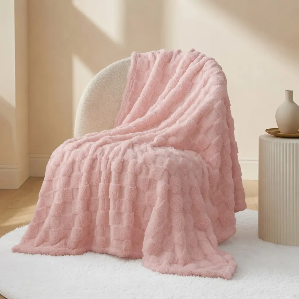 Light Pink Plaid Fleece Throw Blanket - Ultra Soft Cloud-Like Fluffy Aesthetic Room Plush, Checkered Pattern Classic Colorful Plaid Blanket for Couch, Bedroom, Back to School Gift for Sister, Checkered Pattern Blankets