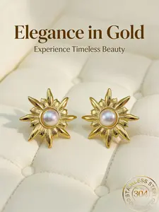 1 Pair Women's Stud Earrings，Pearl Earrings, Exquisite Star，Shaped Sea Star, Butterfly, Sun Stamen Earrings. Minimalist, Low-Allergy Earlobe Piercing Jewelry. Personalized Summer Large Flower Earrings, Low-Allergy Declaration,  Fashion Jewelry