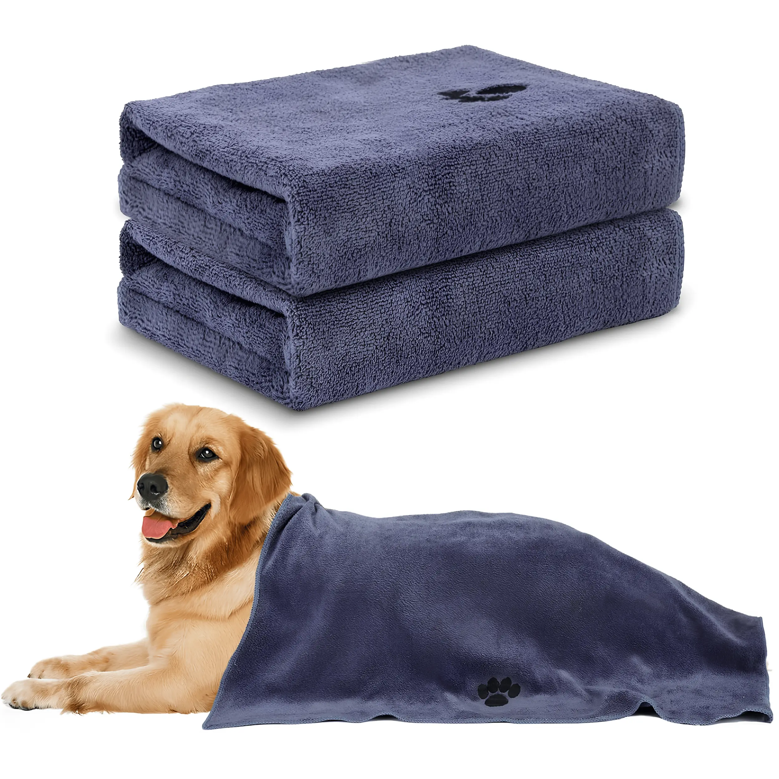 2 Pack Microfiber Dog Towels 40 x 23.6 Inch Super Absorbent Soft Pet Drying Towels for Dogs & Cats, Quick Dry Grooming Bath Towel for Shower, Swimming, Muddy Paws, Travel & Pet Care, Grey