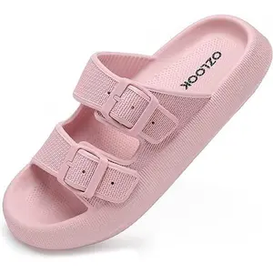 Pillow Slippers,Cloud Slides Double Buckle Adjustable,EVA Ultra Cushion Sandals Footwear Girl Women Shoe Comfort Flipflop Active Black Decor slippers women Soft