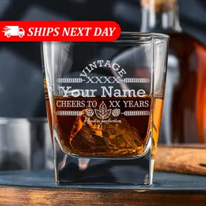 Personalized Birthday Whiskey Glass – Custom Engraved Name & Year Rocks Glass (11oz)