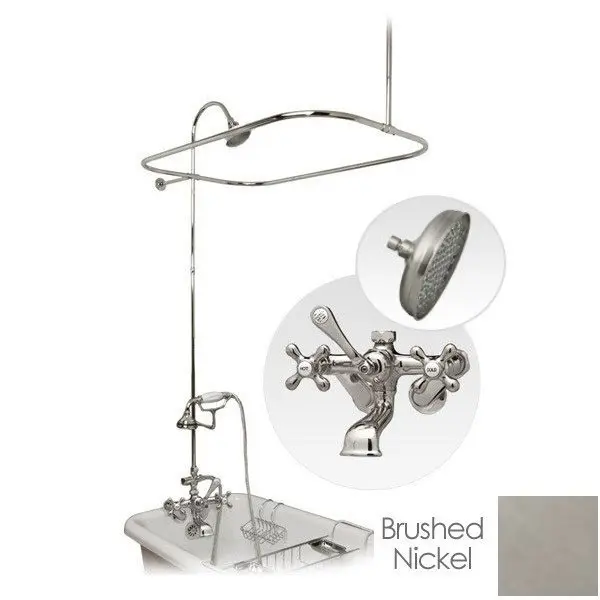 60 Inch Brushed Nickel Clawfoot Tub Wall Mount Shower Enclosure with Faucet and Rain Shower Head
