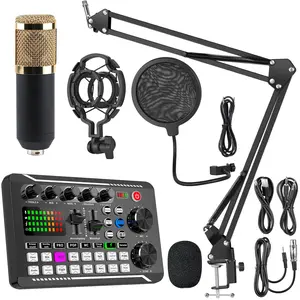 Podcast Equipment Bundle, Podcast Equipment Kit, All-In-One Audio Interface with Studio Condenser Mic, RGB Color Buttons Mixer, Ideal for Podcasting, Recording, Streaming