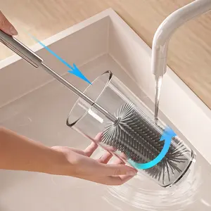 Long-handled cup brush, labor-saving cup washing, artifact brush, water cup cleaning brush, bottle brush, no dead ends to remove tea stains, silicone brush