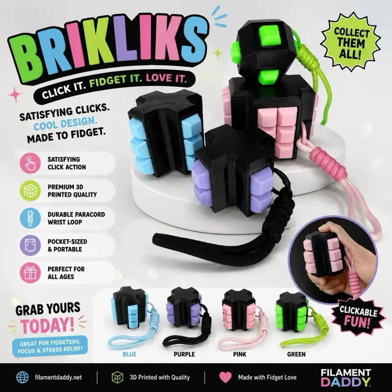 Brikliks Fidget Clicker - Compact Handheld Fidget Toy for Stress Relief, Focus Enhancement