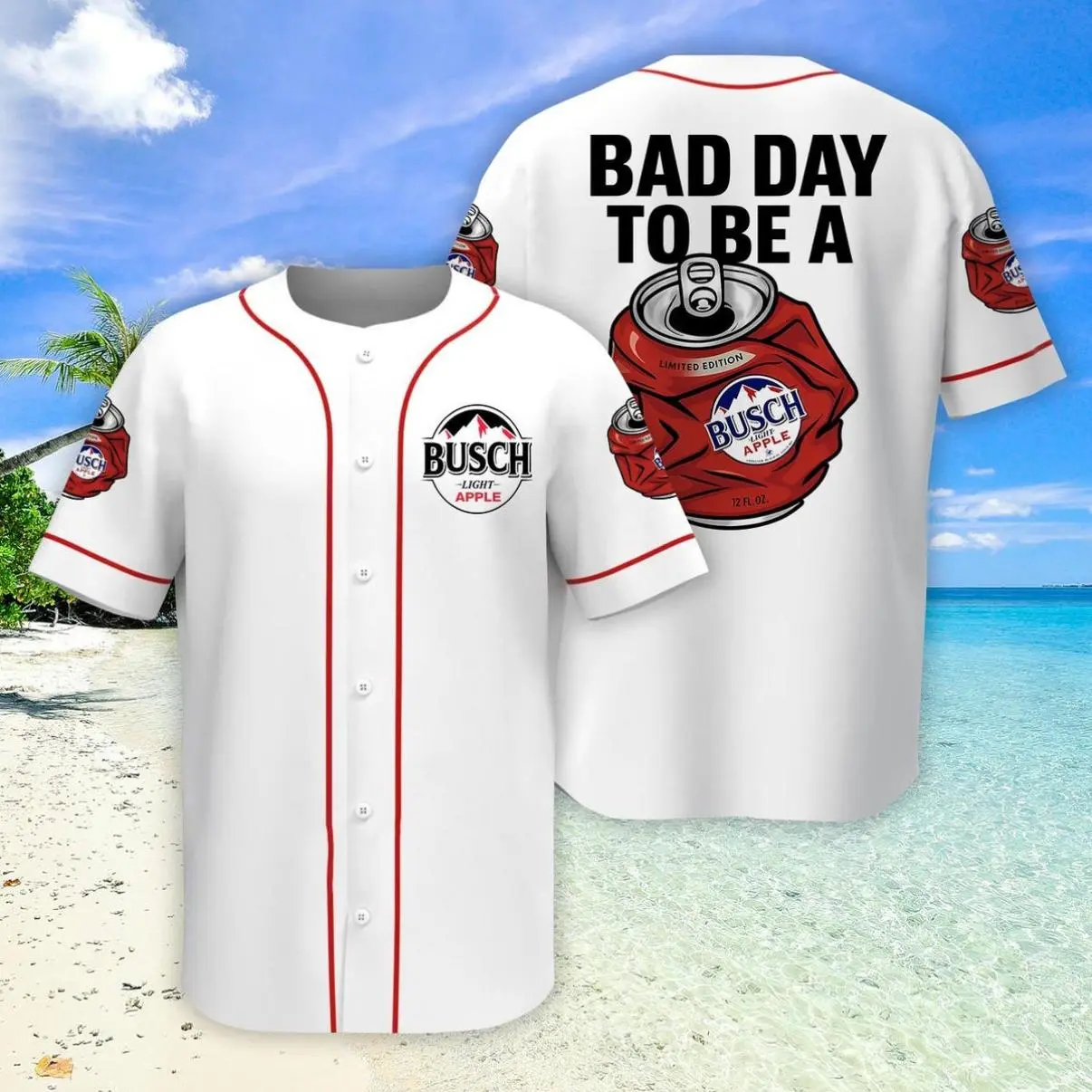 Busch Light Apple Baseball Jersey - Bad Day to Be a Can' Graphic Jersey - Unisex Short Sleeve, Full Size Options, Everyone Can