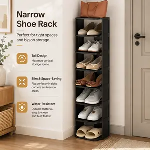 Small Shoe Rack | 6/9-Layer Plastic Shoe Organizer Tower for Narrow Spaces | Lightweight, Space-Saving Storage Solution for Shoes, Slippers, and Kids’ Shoes
