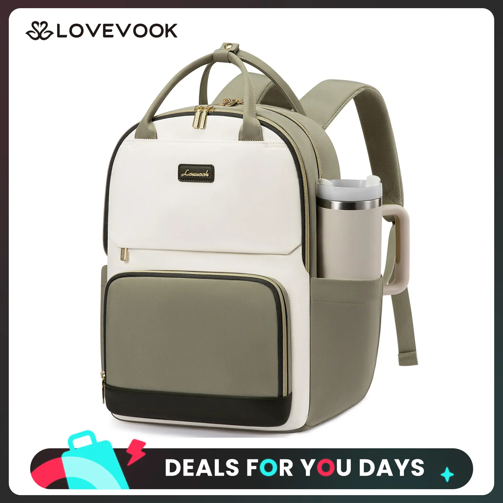 LOVEVOOK Laptop Backpack for Women with Giant Tumbler Holder Pocket, 15.6 inch Travel Work Backpack Purse for Teacher Nurse, Waterproof College Book Bag Cute Casual Daypack