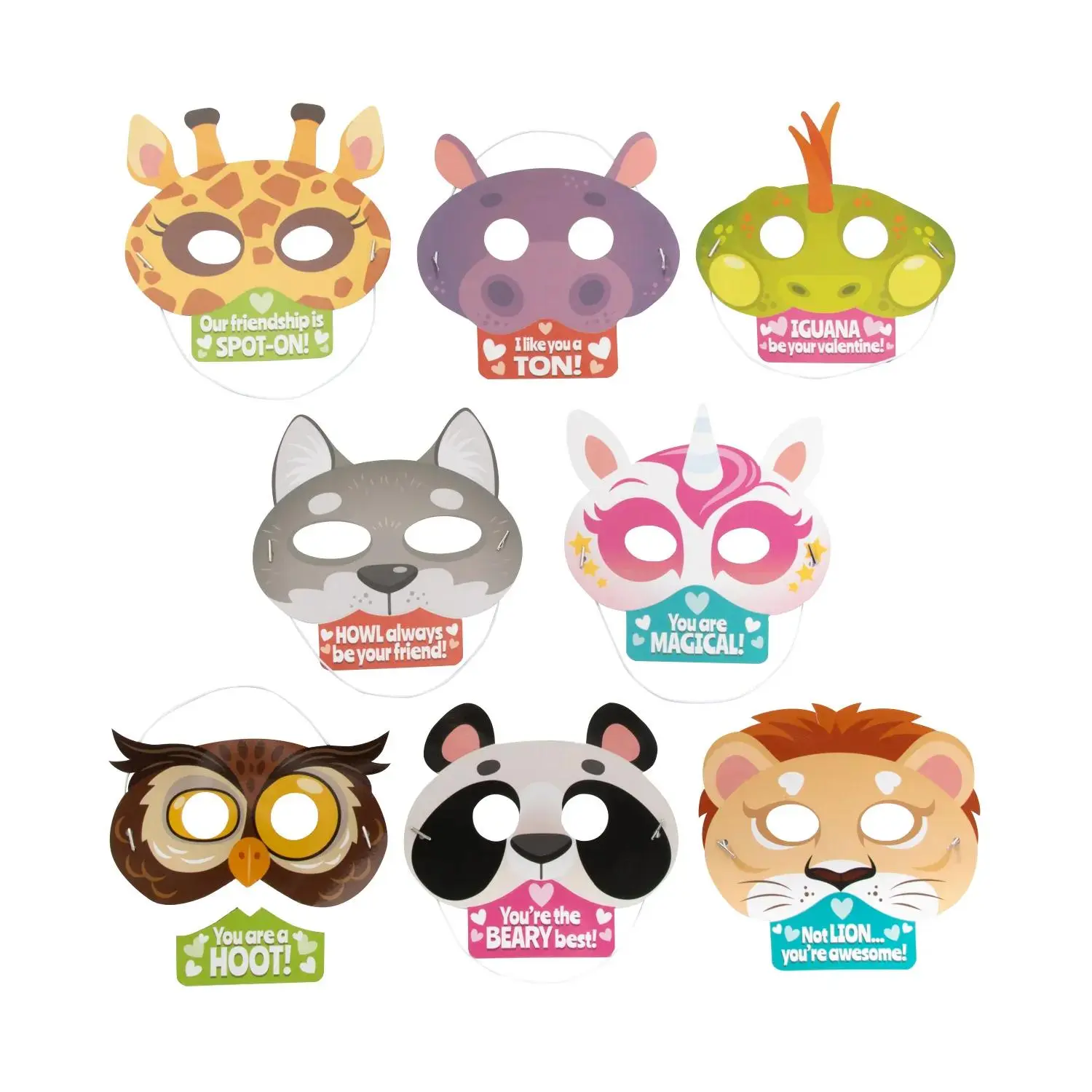 Bulk Animal Mask Valentine Exchanges with Card for 48