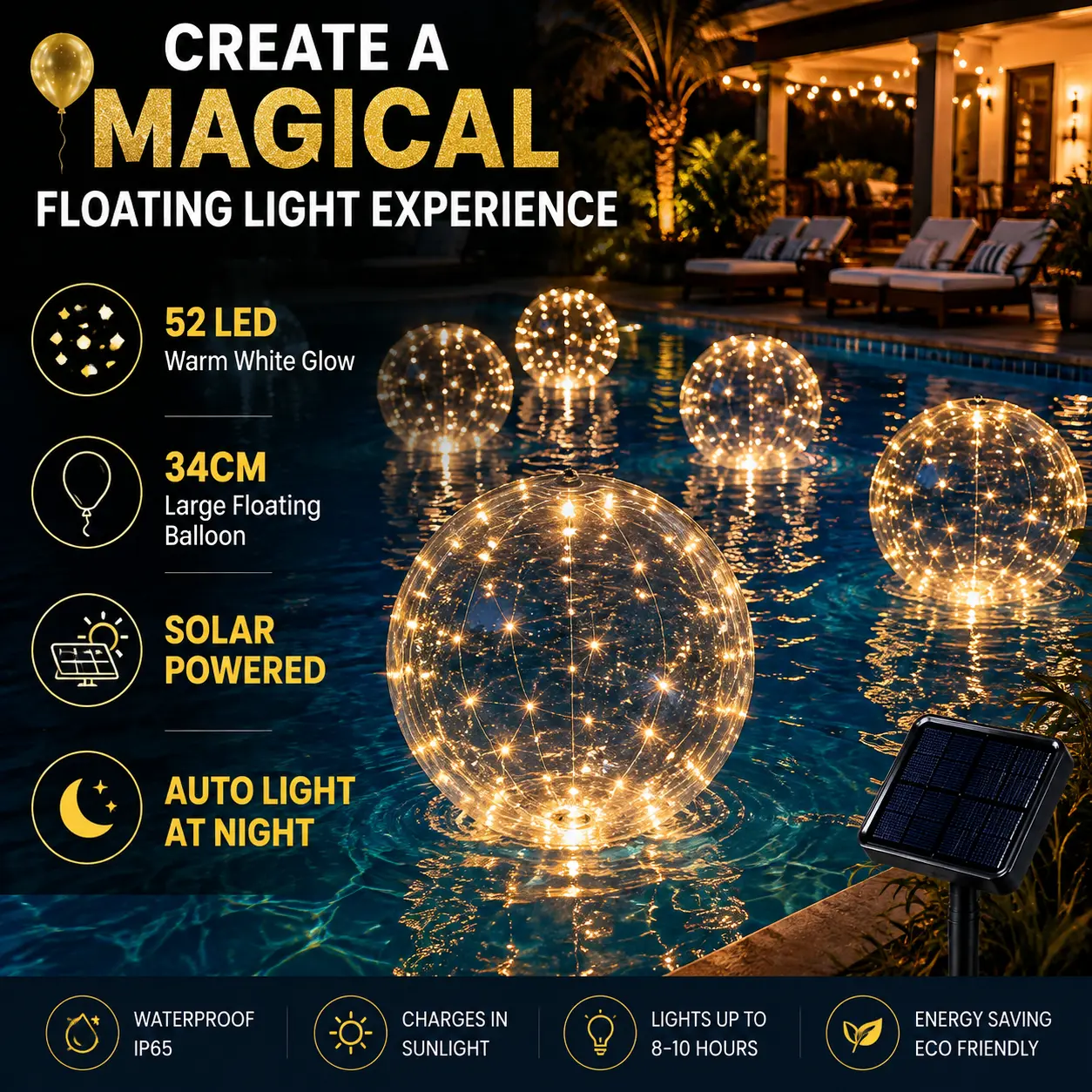 Solar Outdoor Lights, 52 LED 13.4 in Warm White Waterproof Hanging Balloon Decor, for Patio, Party (Home Improvement Outdoor Lighting Supplier)