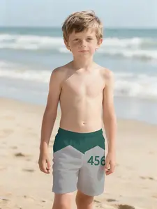 Squid Game shorts with digital printing, 100% polyester. A brand-new summer fashion item specially designed for boys: stylish boys' beach pants, summer casual children's clothing, outdoor sports beach shorts.