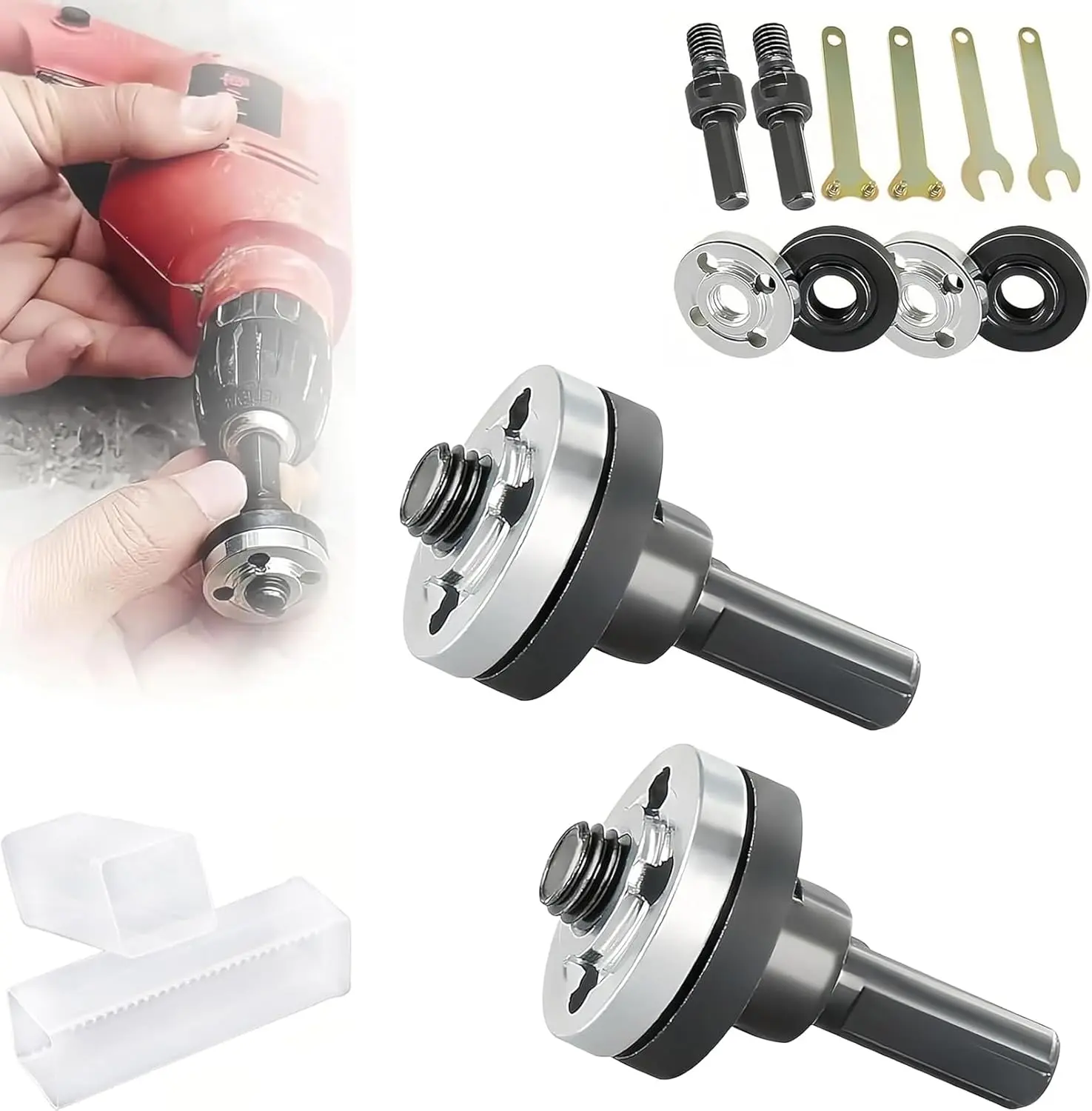 Electric Drill Angle Grinder Connecting Rod Set, 10mm Conversion Angle Grinding Adapter Connecting Rod Kit With Spanner For Cutting Disc, Polish Disc And Polish Sponge (2 Set)