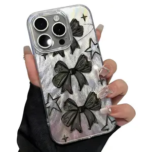 Luxury Feather Yarn Clear Phone Case, Integrated Transparent Buttons, Shockproof Airbag Corners.Anti-Fingerprint TPU & PET Material, Slim Anti-Drop Protective Cover for iPhone 17/16/15/14/13 Pro Max Plus Air, Trendy Aesthetic Design
