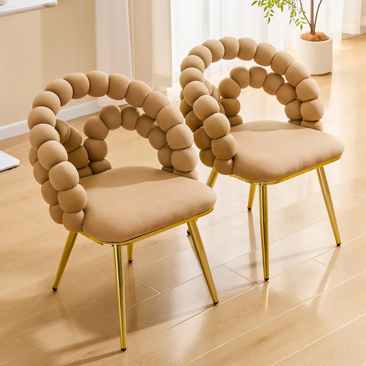 [Bellemave] Set of 2 Modern Velvet Dining Chair with Bubble Back, Accent Chair with Gold Metal Legs, Upholstered Vanity Chair for Dining Room, Living Room, Bedroom
