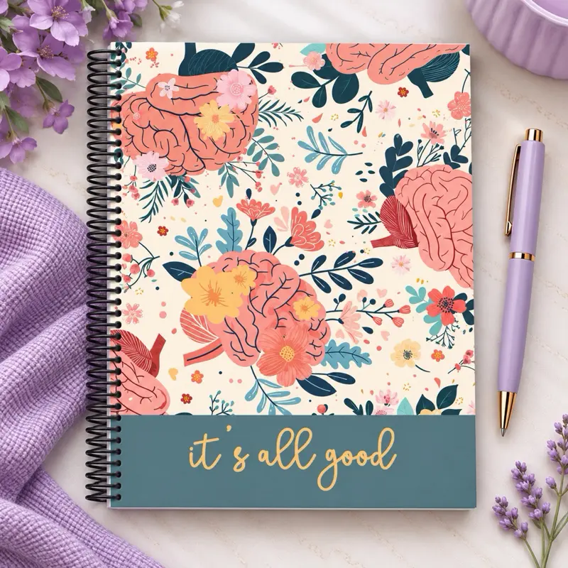 Mental Health Self-Care Journal Notebook - Emotional Diary, Stress & Mood Wellness Tracker, Soft Cover, Guided Tracking for Therapy, Defined Sections, 3 Daily To-Dos, Blank Section for Personalization, Thought Organization