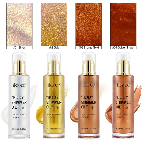 Ikzee Shimmer Body Oil with Coconut Oil - Body Makeup Moisturizer for Adults, Light Shimmering Glow, Makeup Products (3.38 Fl Oz Pack of 1)