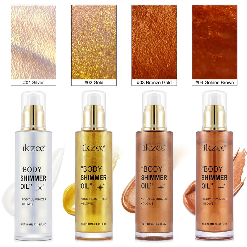 Ikzee Sparkly Shimmer Body Oil with Coconut Oil - Cosmetic Body Makeup, Hydrating Moisturizer for Adults, Outdoor Light Glow (3.38 Fl Oz Pack of 1)