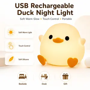 Rechargeable Duck Night Light, Soft Silicone USB-C Bedside Lamp, Touch Control, Dimmable, Portable, for Bedroom, Desk, Nursery, Gift