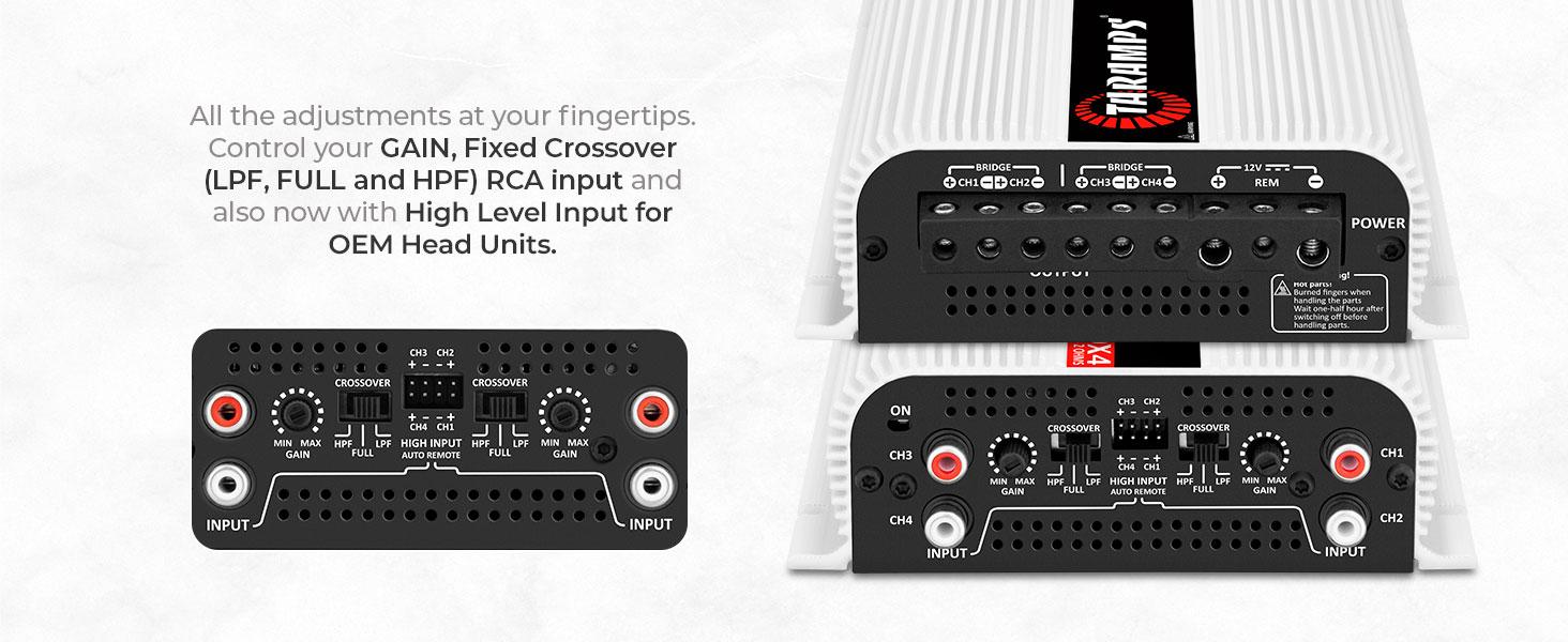 Taramps TS 1200x4 Amplifier Car Audio 1200W RMS 2 Ohms 4 Channels 2 Bridged Channels, Full Range Crossover Fixed RCA/Wire Input - Multichannel Class D
