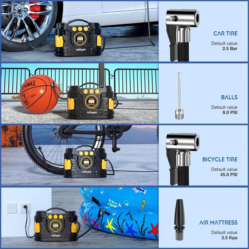 Nilight Tire Inflator Portable Air Compressor Dual Power for Car 12V DC and Home 110V AC Tire Pump w/Tire Pressure Gauge Fast Inflate Auto Shutoff Pump for Car SUV  Vehicle Tool Automotive  dealsforyoudays