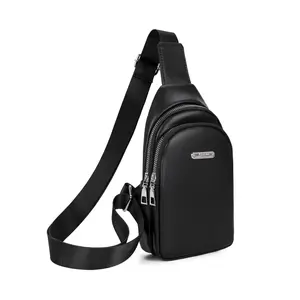 Men's Casual Solid Color Fanny Pack, Fashionable PU Leather Zipper Chest Bag for Daily Used, Casual Trendy Versatile High-quality Daily Commuting Bag