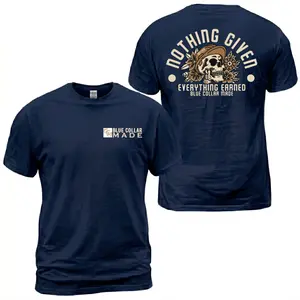 Blue Collar Made T-Shirt, Nothing Given Everything Earned Graphic Tee, Skull Hard Hat Back Print Shirt, Tradesman Workwear Outfit, Construction Worker Apparel, Laborer Gift for Men and Women