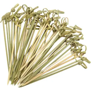 300 Pcs 4.7 In Bamboo Cocktail Picks with Looped Knot, Natural Color, for Cocktail Party, Barbecue, Club Sandwiches (Natural Green-300 Pcs)