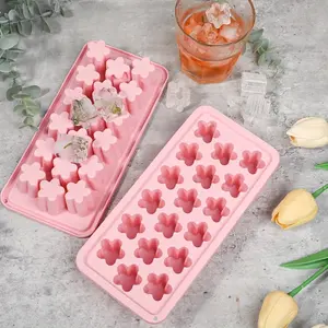 Blue & Flower Ice Tray, Plum Blossom and Cherry Blossom Shape, Makes 18pcs at Once, Reusable Silicone Ice Cube Molds for Cocktails, Home Bar Accessories