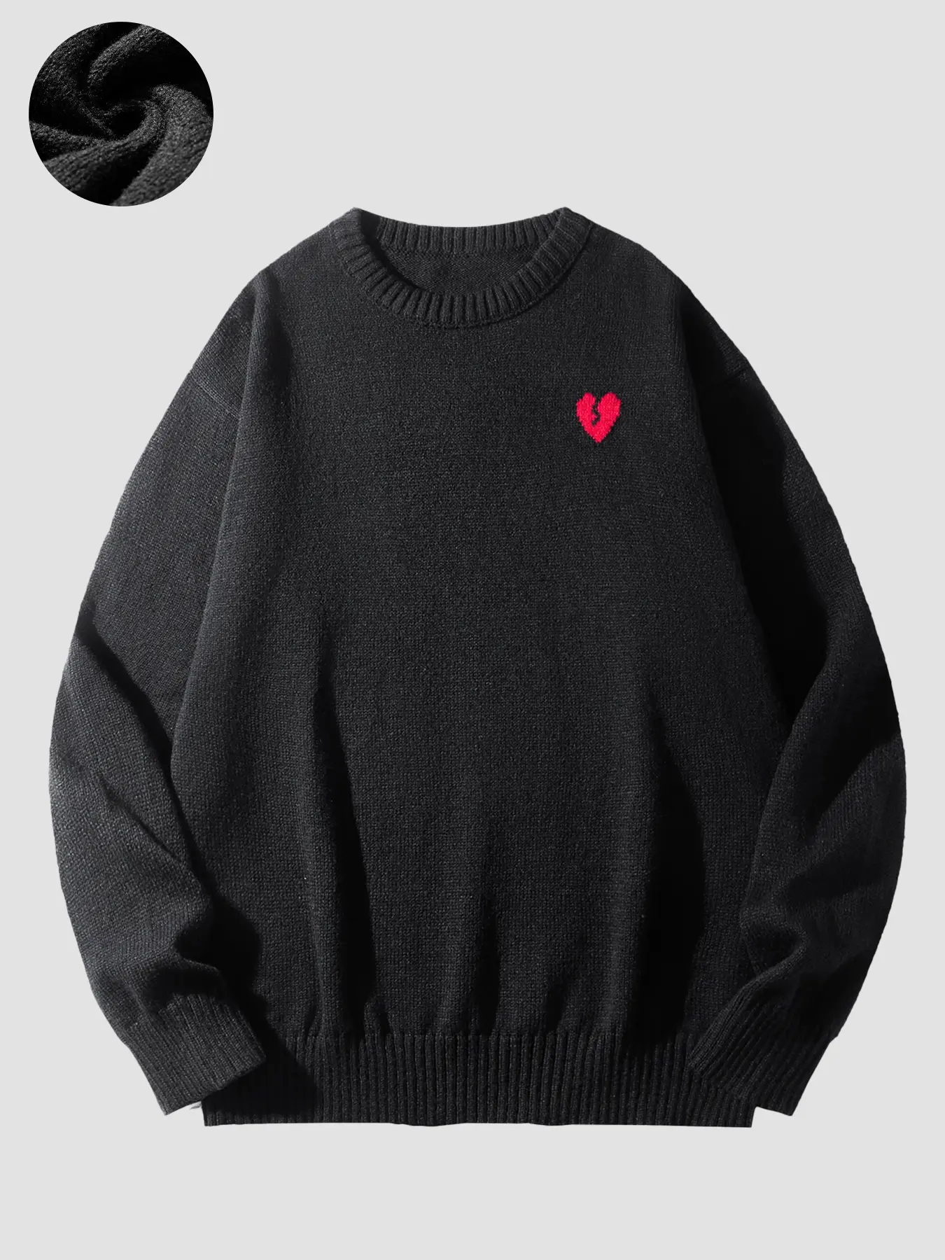 Men's Fall Winter Heart Pattern Knit Pullover Sweater, Casual Fitted Round Neck Long Sleeve Top, Comfortable Fabric for Multiple Occasions Knitwear