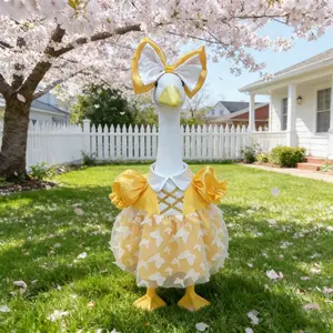 2pcs Spring Summer Large Bow Porch Goose Outfits, 23Inch Three-Color Butterfly Print Dress, for Garden Decor Lovers, Outdoor Statue Ornament, Sun-Resistant Easy-Install Washable, Porch Decor Garden Arrangement, All Year Festivals, Gift