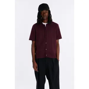 Shadow Button Striped Button Up - Burgundy