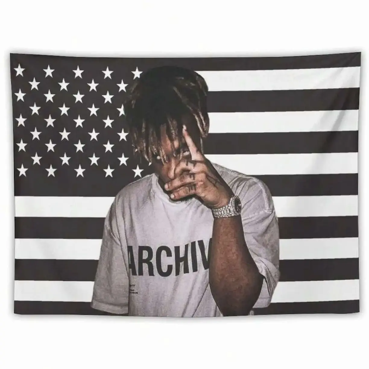 1PC Juice Music WRLD Rapper Inspired Music Flag - Wall Decoration For Bedroom, Living Room, And Dormitory Of Teenage Boys, Men's Cave Tapestry