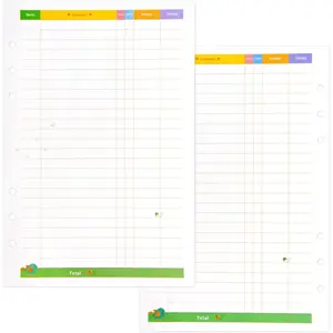 A6 Budget Planner Refill Paper, 90 Pages Colorful 6-Ring Binder Expense  Inner Page Financial Planner w/Binder Divider, Pouch, Ruler, Index Tab for Budgeting Book, Double-sided,6.9x3.7"