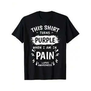 Lupus Awareness Systemic Lupus Erythematosus Purple T-shirt Comfortable, Casual Short Sleeve, Daily Wear, All Season, Black, Men,Made in USA