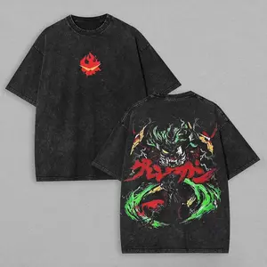 Tengen Toppa Gurren Lagann Printed T-shirt Oversized Unisex Washed Retro top Japanese hot Anime hot product Couples Streetwear