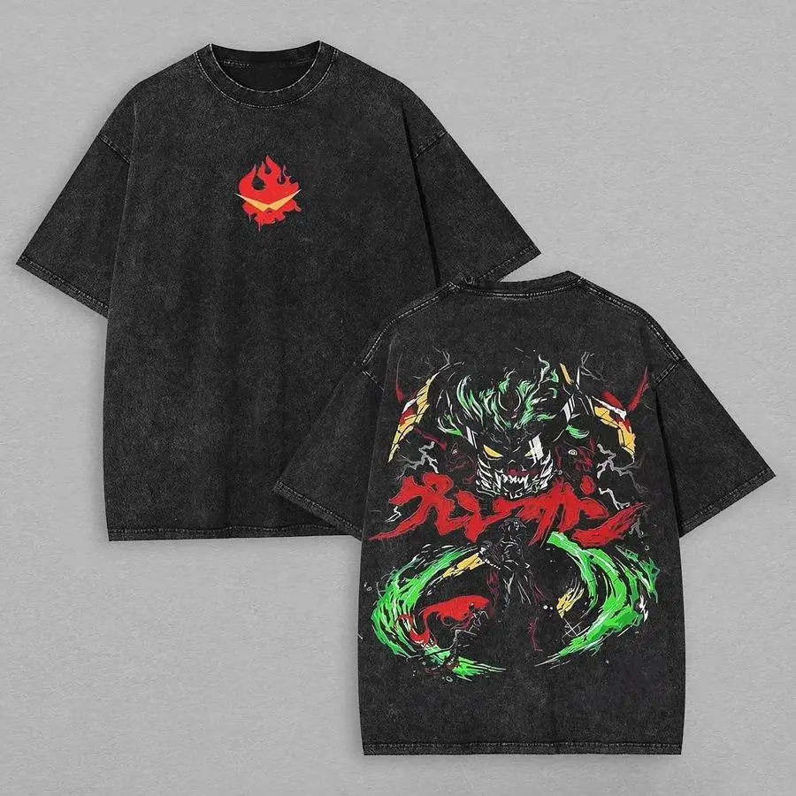 Men's Oversized Anime Art Style Grunge T-Shirt, Vintage Short-Sleeve Streetwear with Distressed Graphic Character Print, Casual Festive Top, Anime Art Style Men's Short-Sleeve T-Shirts, Graphic Character Men's Short-Sleeve T-Shirts