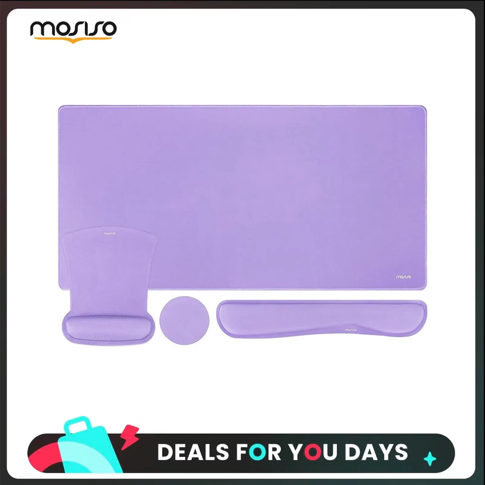 MOSISO Keyboard Mouse Pad Set - Office Accessories, Gaming Mousepad with 17.52x3.15in Wrist Rests, 3.9in Diameter Coaster, Breathable Memory Foam, Pain Relief, Non-Slip, Anti-Scratch for Home Office Use