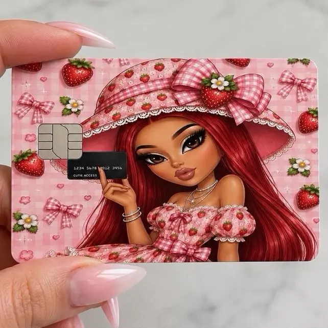Strawberry Girl Waterproof Card Sticker Covers, 3.37x2.125in for DIY Scrapbooking & Stamping, Card Sticker Cover