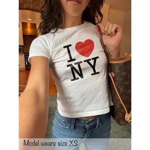 I Love NY - Y2k Style Baby Tee, New York City Tshirt Yorker Clothing NYC Trip Shirt Gift Cute Tops I Heart Custom Womens Patriotic USA