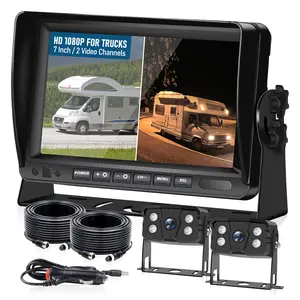 VEKOOTO Dual RV Backup Camera System 7-inch AHD 1080P Split Screen Monitor Wired Rear View Camera with IP69 Waterproof Recording IR Night Vision for Truck Camper Tractor Trailer N72
